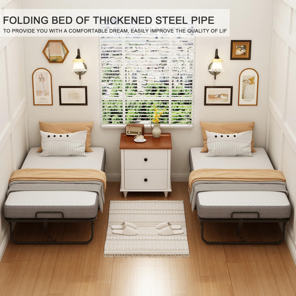 Folding Bed with 5" Memory Foam Mattress Twin Size Metal Frame O703650