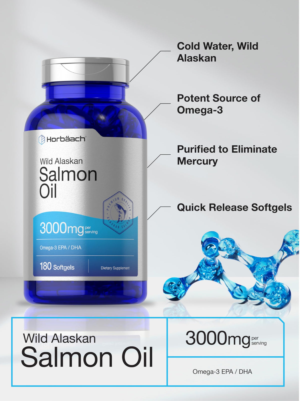 Wild Alaskan Salmon Fish Oil 3000mg 180 Softgel Capsules Z22876