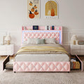Pink Upholstered Full Size Bed Frame with Storage Headboard and 2 Drawers Y8691