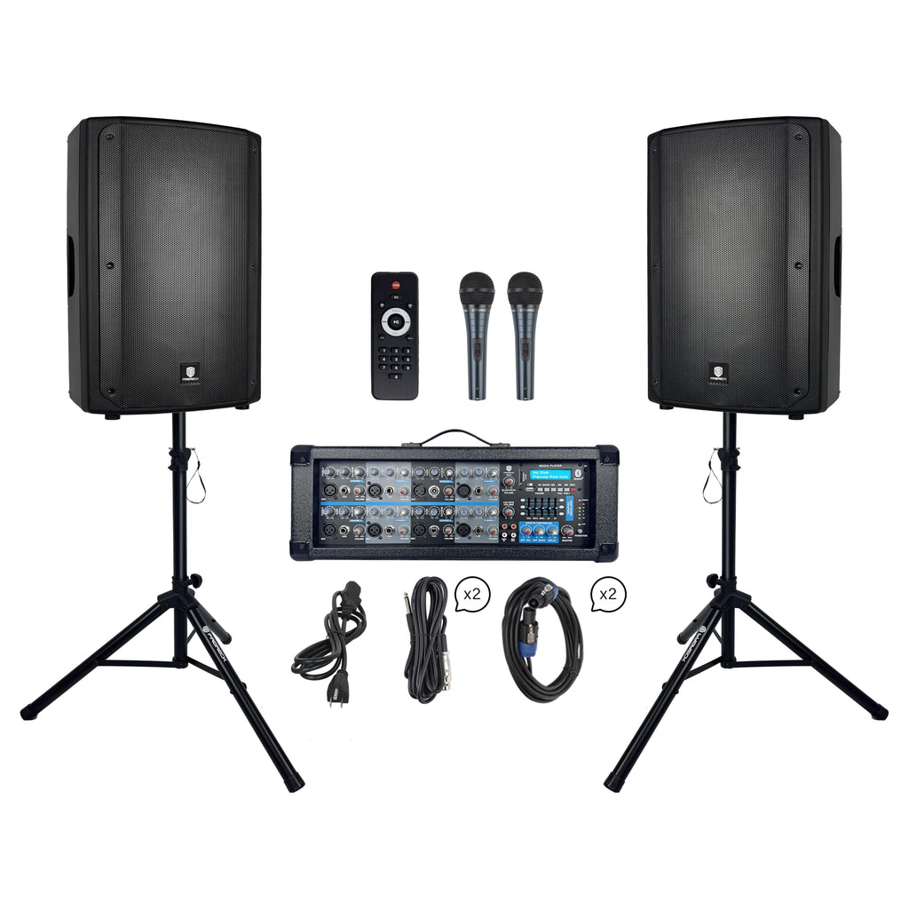 2400W Bluetooth PA Speaker System with Powered Mixer and Passive Speakers J8613