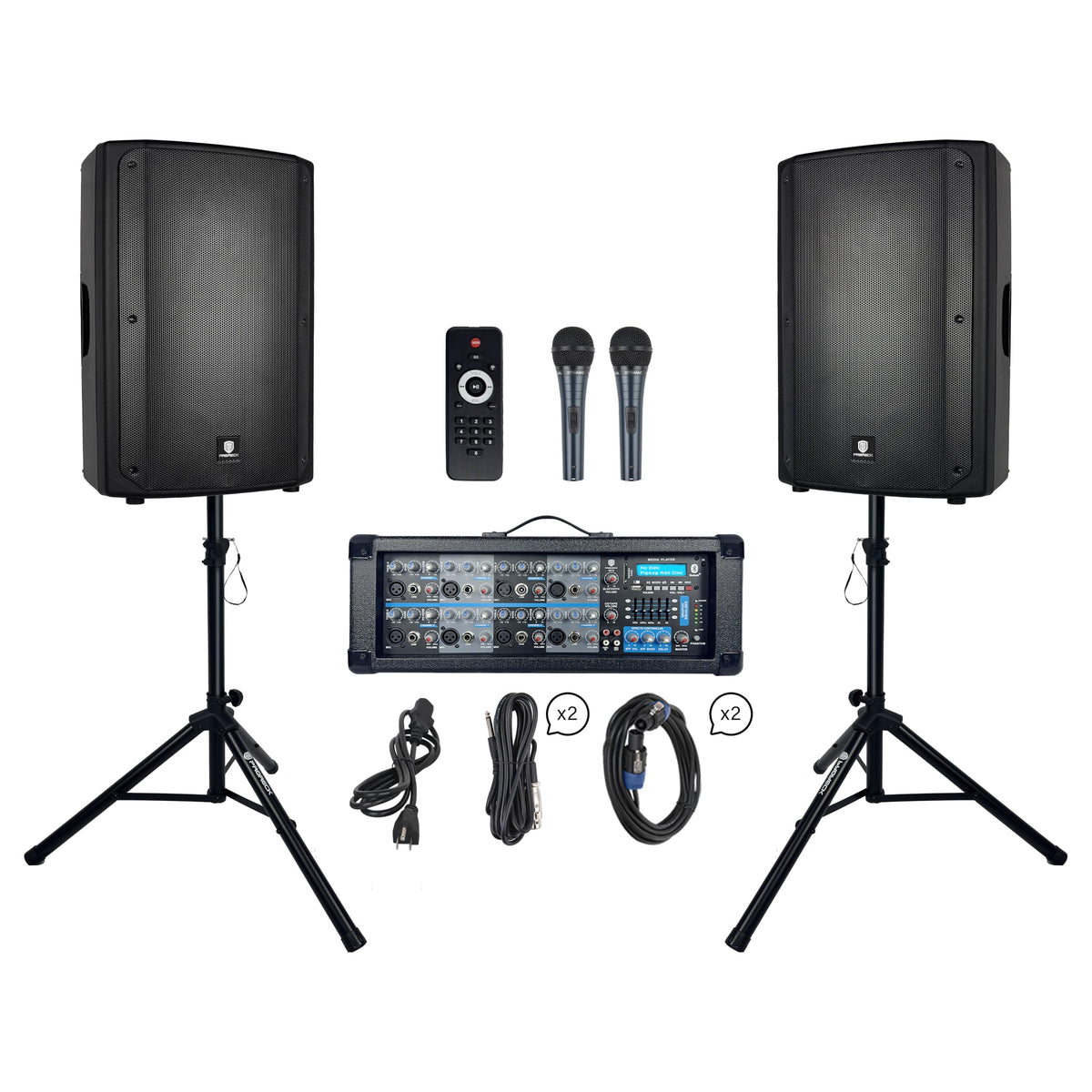 2400W Bluetooth PA Speaker System with Powered Mixer and Passive Speakers J8613