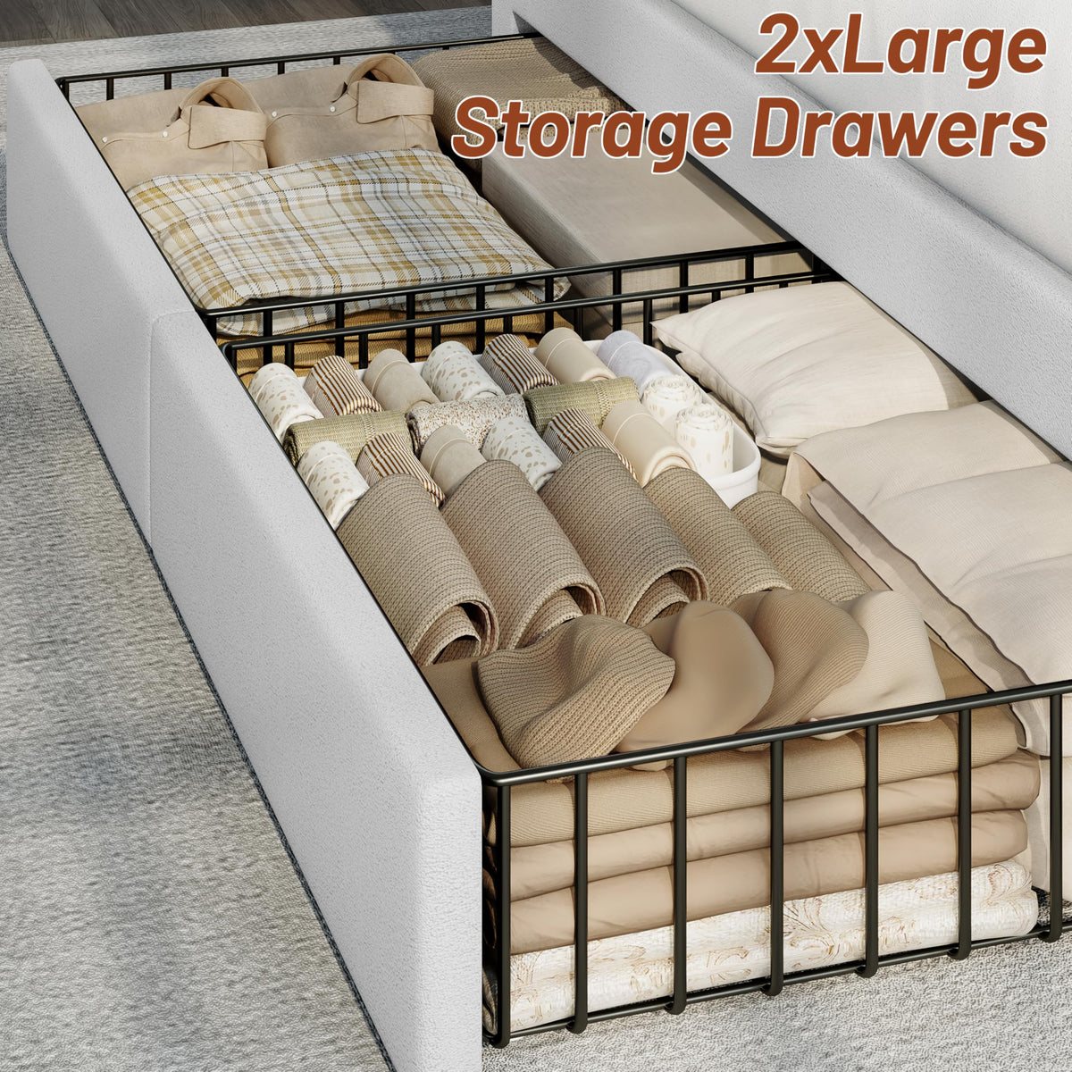 Queen Bed Frame with Storage Headboard and 4 Drawers M6024