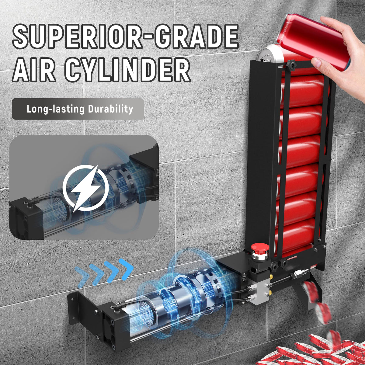 Pneumatic Can Crusher with Hopper, Wall Mounted 12oz-16oz L7625