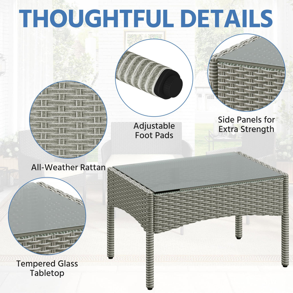 4 Pieces Rattan Wicker Patio Furniture Set with Cushion and Glass Table T45568
