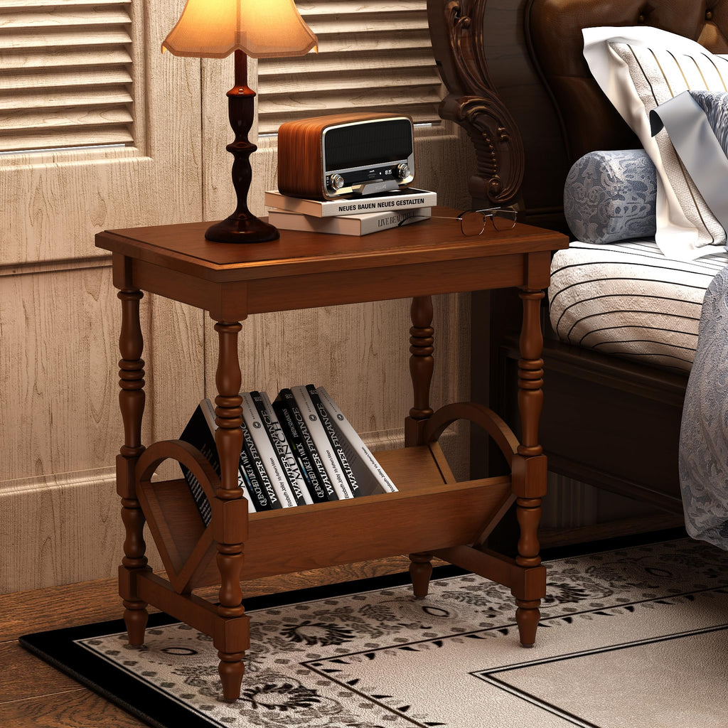 Wood End Table with Magazine Rack and Rubberwood Legs J3089