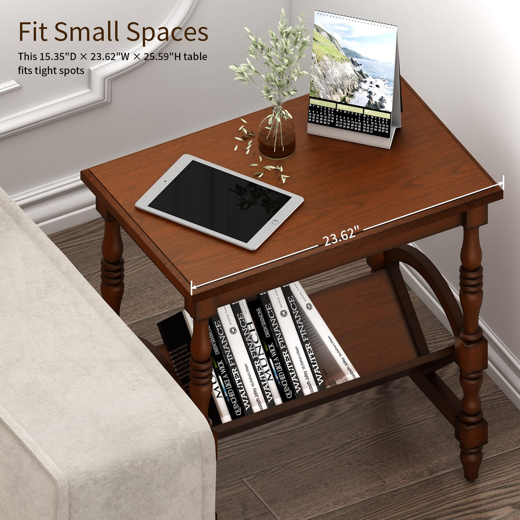 Wood End Table with Magazine Rack and Rubberwood Legs J3089