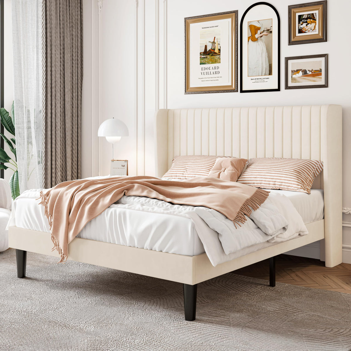 Queen Size Cream Velvet Bed Frame H81002