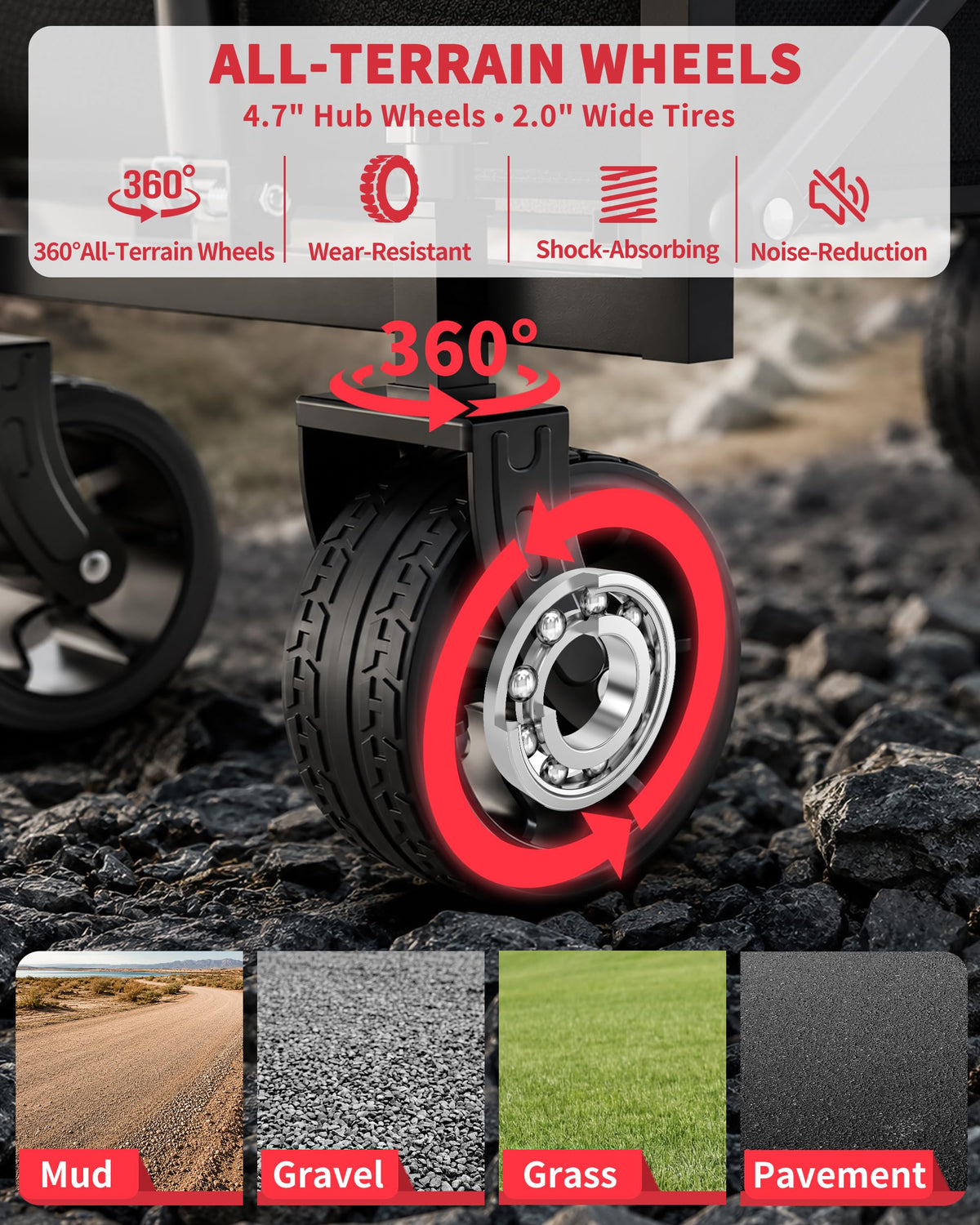 34" Extra Long Foldable Wagon with All-Terrain Wheels, 260 LBS Capacity Black Y40473