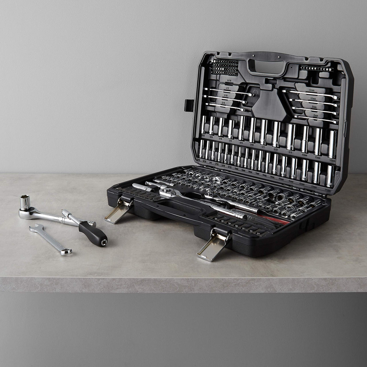 201-Piece Mechanic's Socket Tool Set with Case, SAE and Metric, Chrome-Vanadium Steel Q31027